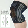 Black open-back knee brace with six spring supports for stability.