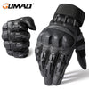 Black tactical outdoor gloves shown in a close-up view