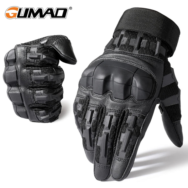 Black tactical outdoor gloves shown in a close-up view