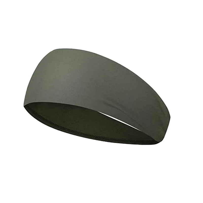 A black stretch sports headband designed for sweat absorption.