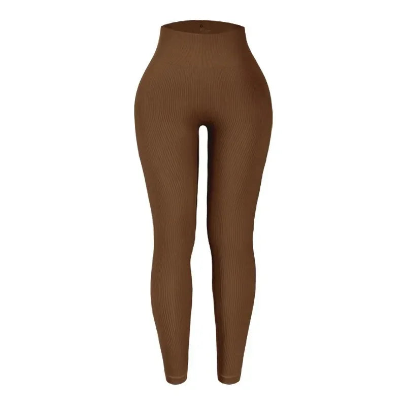 Legging de yoga en tricot uni marron pour la fitness.