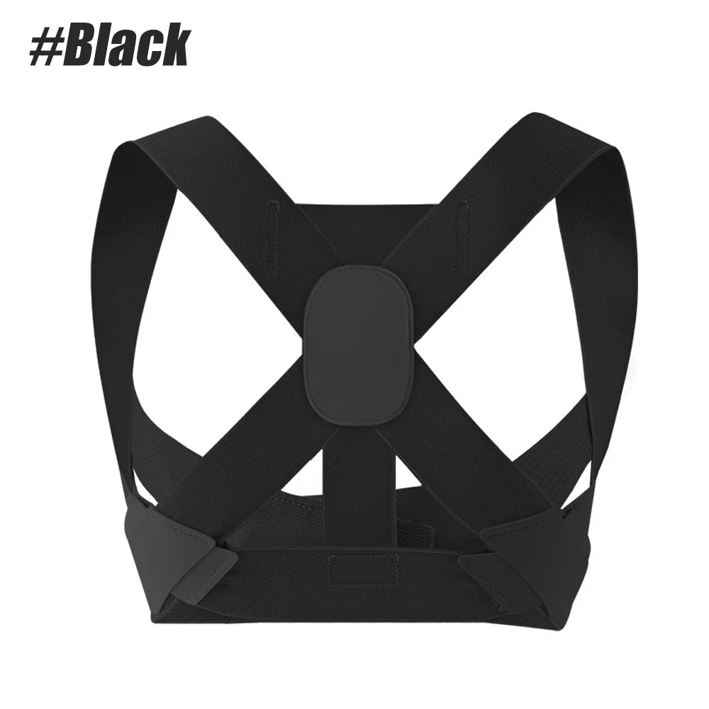 Black posture corrector back brace designed for spine and shoulder support