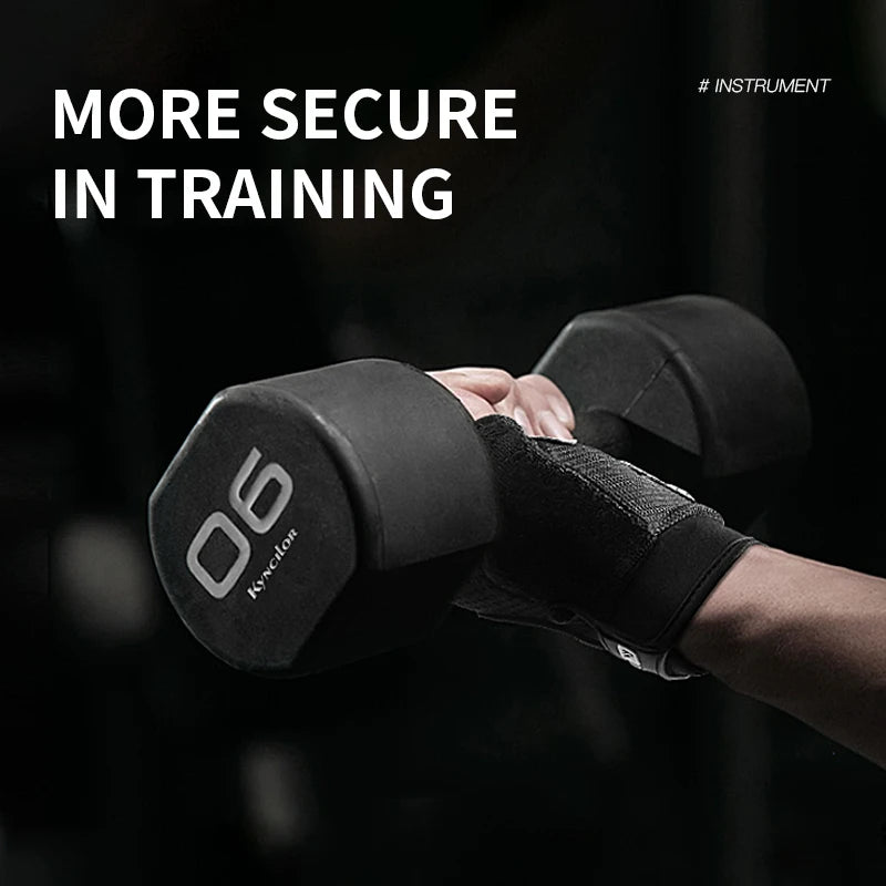 Eine Hand trägt schwarze Silikon-Radhandschuhe und hält eine Gewichtsübung, Betonung auf sicheres Training.