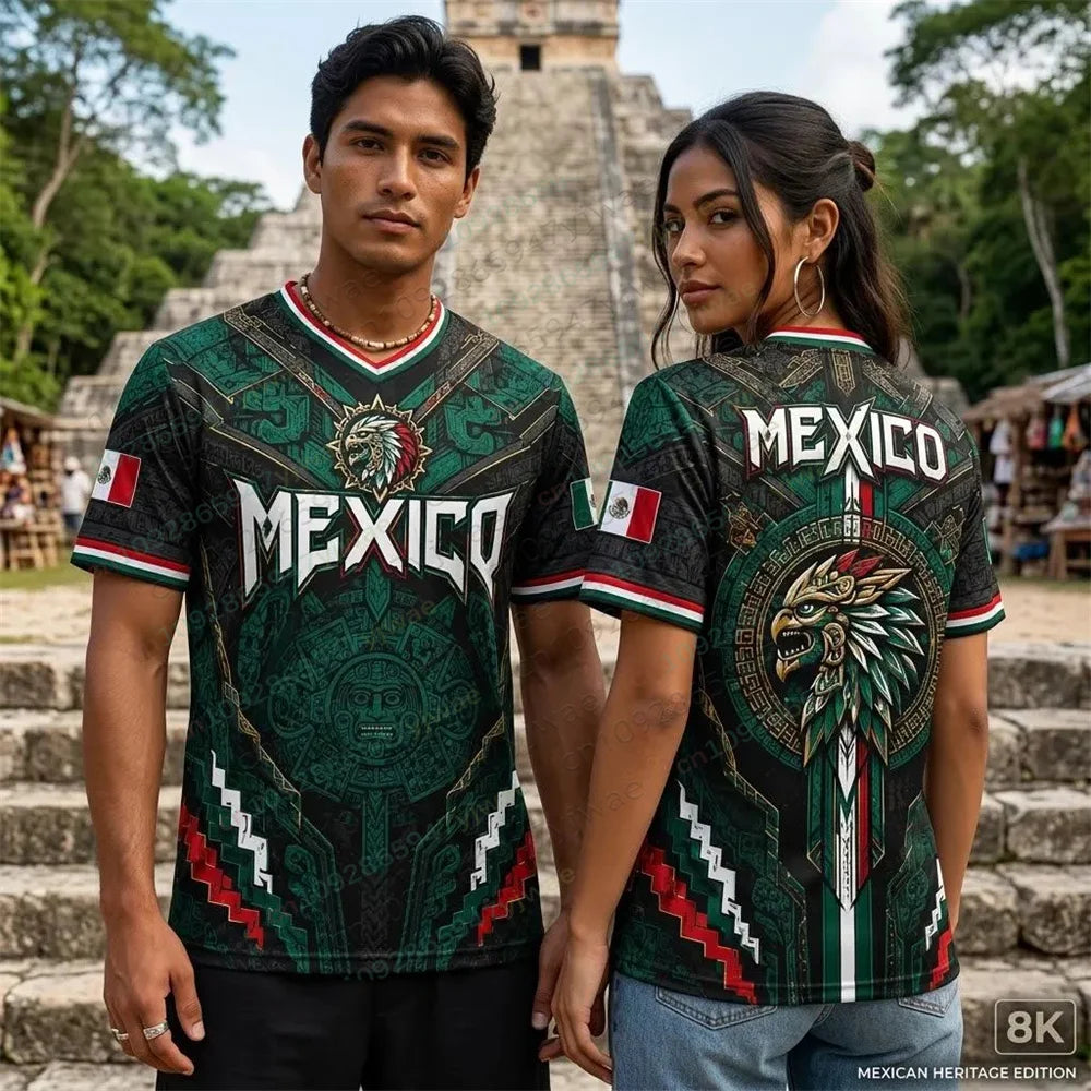 Herren-Fußballtrikot des Mexikanischen Adlers mit grüner und schwarzer Farbe und Flaggen-Design