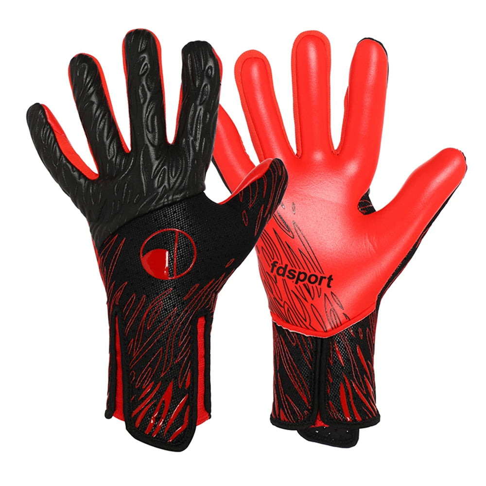 Un par de guantes profesionales para portero de color rojo y negro para fútbol o soccer