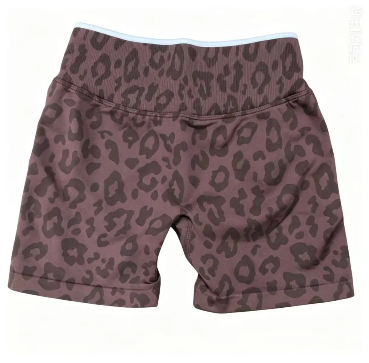 A pair of brown leopard print seamless yoga shorts for women.