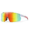 Orange and yellow polarized cycling sunglasses with a white patterned arm