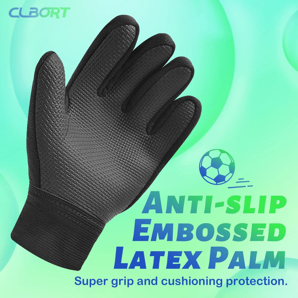Black anti-slip embossed latex palm goalie gloves for super grip and cushioning protection
