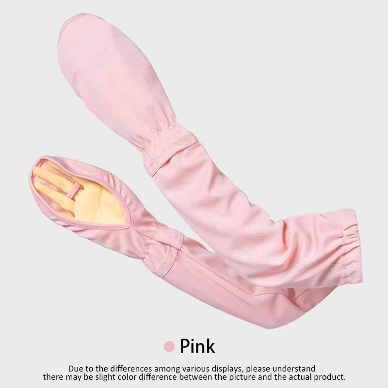 Pink ice silk cooling arm sleeves shown flat, highlighting the fabric and design.