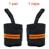 A pair of black heavy duty wrist wraps shown from the side.