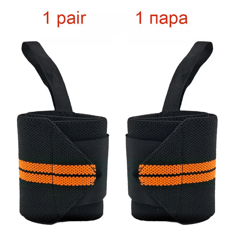 A pair of black heavy duty wrist wraps shown from the side.