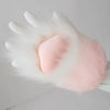 Gants en peluche rose pâle et blanc pour cosplay, forme de patte de chat