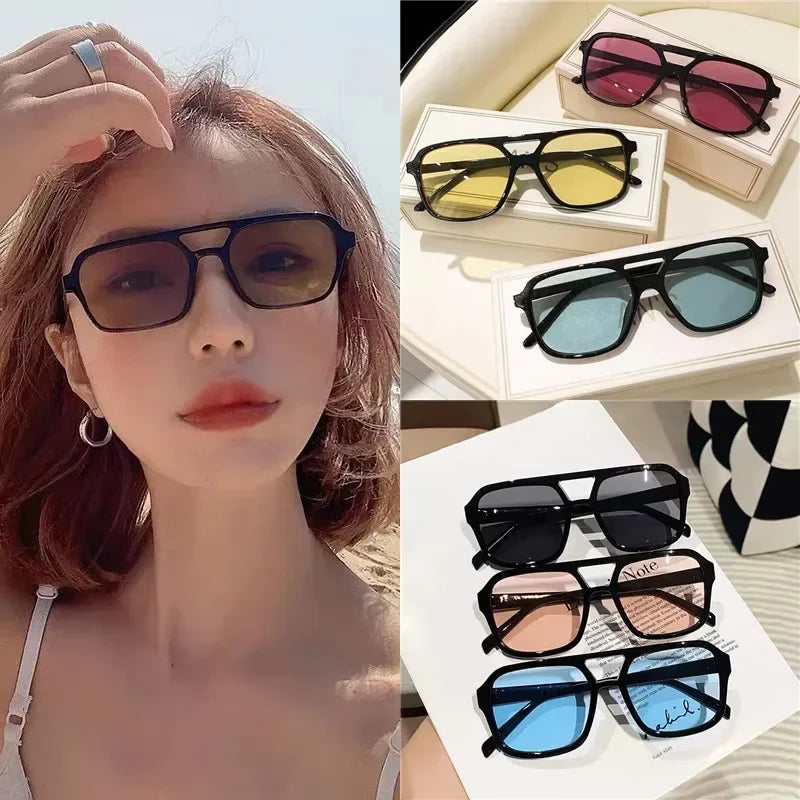Colección de gafas de sol cuadradas ligeras en varios colores, incluyendo negro, amarillo y azul.