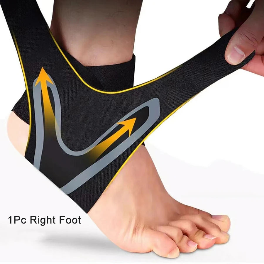 Black ankle support compression sleeve for right foot showing the arch and sole area.