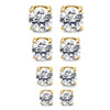 A set of six round brilliant clear diamond stud earrings with gold-toned findings.