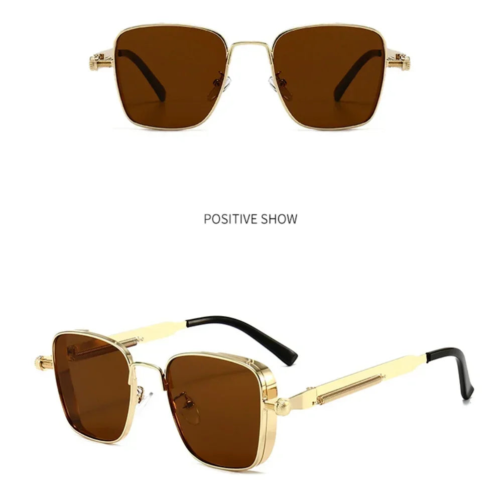 Vintage Steampunk Square Sunglasses with Metal Frame