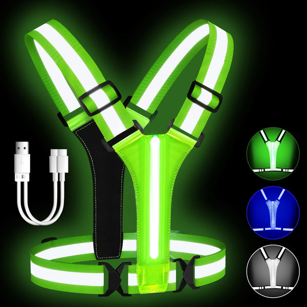 LED Reflective Running Vest with USB Rechargeable Lights