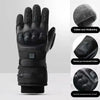 Black heated thermal gloves shown with details on velvet texture, thickening, raised friction, and hand shell protection