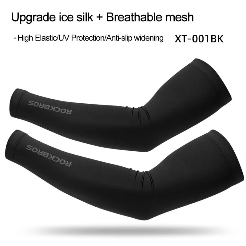 Manguitos de malla transpirable de seda de hielo Black Rockbros, mostrados planos