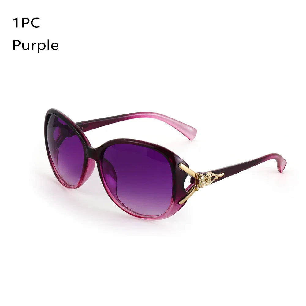 Purple vintage oversized retro sunglasses with a pink frame and gold accents