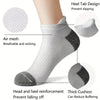 Gray ankle socks featuring air mesh, heel tab design, and reinforcement for comfort and grip.