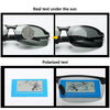 Photochromic polarized sunglasses tested under the sun and for polarization.