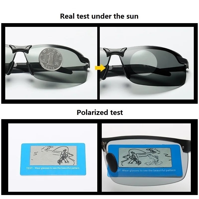 Photochromic polarized sunglasses tested under the sun and for polarization.