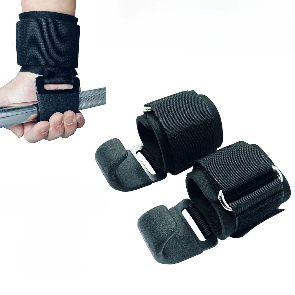 Schwarze, verstellbare Gewichthebeflächen mit Handgelenkbinden, die von einer Hand gehalten werden