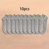 A pack of ten gray soft lightweight ankle socks for sports and casual wear