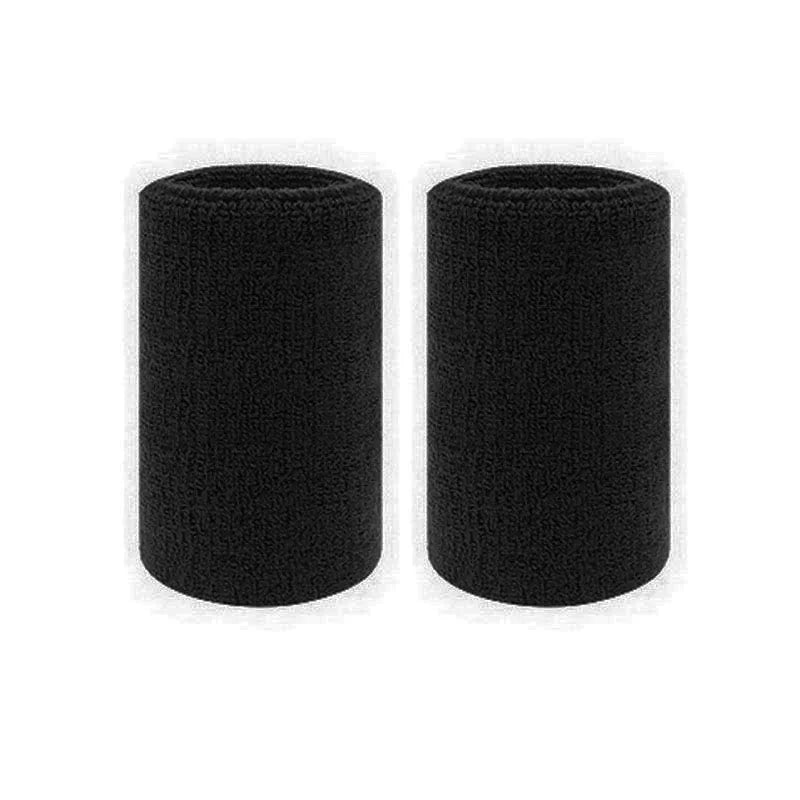 A pair of black dual sports wristbands for sweat absorption.