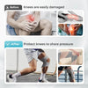 Before and after comparison showing knee damage prevention and pressure sharing with a joint support pad.