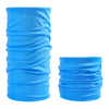 A stack of bright blue seamless fabric headbands and balaclavas.