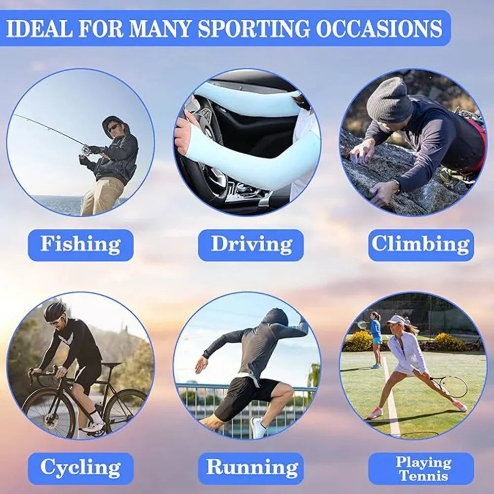 Image showing various sports activities like fishing, driving, climbing, cycling, running, and playing tennis using protectiv