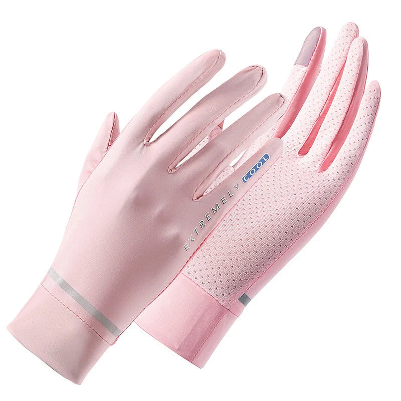 Guantes de ciclismo para el verano de color rosa, mostrados en plano
