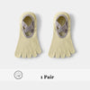 A pair of beige five-finger invisible yoga and fitness socks with a strap detail.