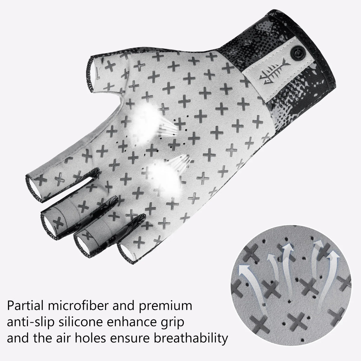 Fingerless sun gloves with a microfiber and premium anti-slip silicone grip and air holes for breathability