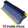 Un paquet de dix paires de chaussettes de sport basses bleues et jaunes respirantes exposées en rangée.