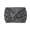A dark gray boho printed wide knotted headband with intricate white patterns.