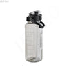 Klares, langlebiges Tritan-Wasserflasche mit schwarzem Sportverschluss und Zeitmarkierung.