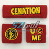 مجموعة من سوارين أحمر يحملان نصًا أصفر يقول CENATION و US ME
