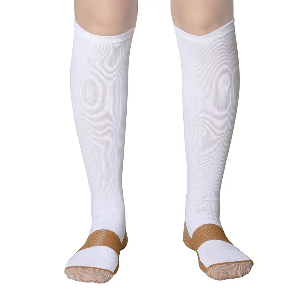 Pair of white medical grade compression socks for veins and circulation