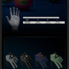 A collection of colored 3-finger snooker pool gloves in various shades including silver, blue, green, pink, and red.