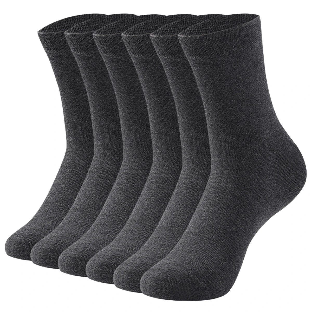 Une pile de chaussettes noires à col côtelé vues de côté.
