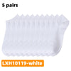 Cinco pares de calcetines casuales blancos y transpirables apilados