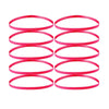 A set of five bright pink elastic sports headbands laid out in a row.