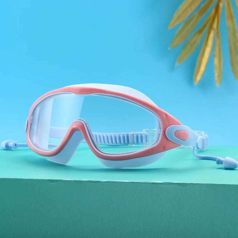 Wide-Frame Anti-Fog Swimming Goggles with Earplugs