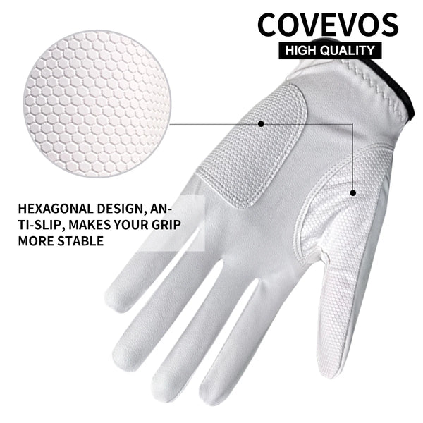 White Covevos high quality golf glove with a hexagonal grip design