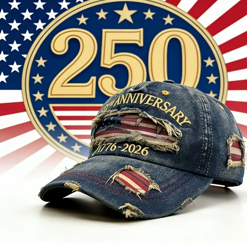 Patriotic Ripped Baseball Cap – 250th Anniversary of American Independence