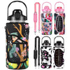 A set of insulated water bottle covers featuring floral and abstract patterns with adjustable straps.