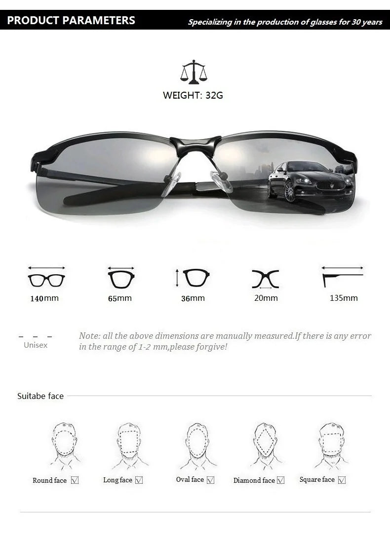 Photochromic Polarized Sunglasses with Alloy Frame